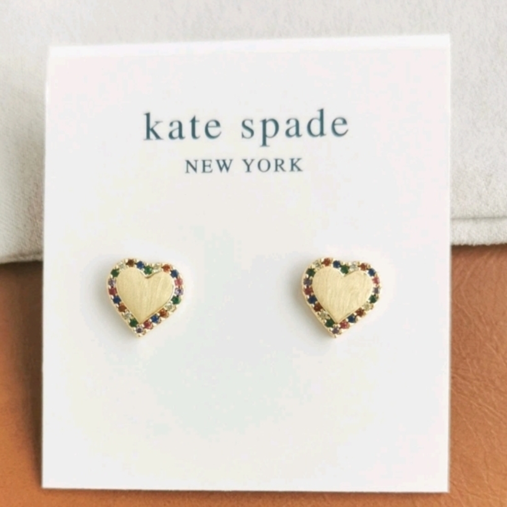 Kate Spade Gold Heart Earrings with Multicolor Accents